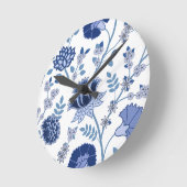 Jacobean Bloemen LG Patroon Blauw op Wit Ronde Klok (Hoek)
