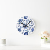 Jacobean Bloemen LG Patroon Blauw op Wit Ronde Klok (Huis)