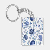 Jacobean Bloemen LG Patroon Blauw op Wit Sleutelhanger (Voorkant Links)