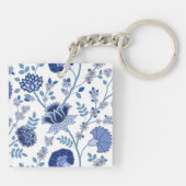 Jacobean Bloemen LG Patroon Blauw op Wit Sleutelhanger (Achterkant)