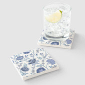 Jacobean Bloemen LG Patroon Blauw op Wit Stenen Onderzetter (Zijkant)