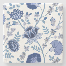 Jacobean Bloemen LG Patroon Blauw op Wit Stenen Onderzetter