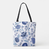 Jacobean Bloemen LG Patroon Blauw op Wit Tote Bag (Achterkant)