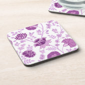 Jacobean Bloemen LG Patroon Pinks op Wit Bier Onderzetter (Linkerzijde)