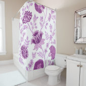 Jacobean Bloemen LG Patroon Pinks op Wit Douchegordijn (In situ)