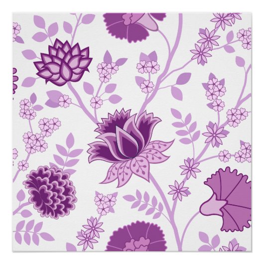 Jacobean Bloemen LG Patroon Pinks op Wit Perfect Poster (Voorkant)