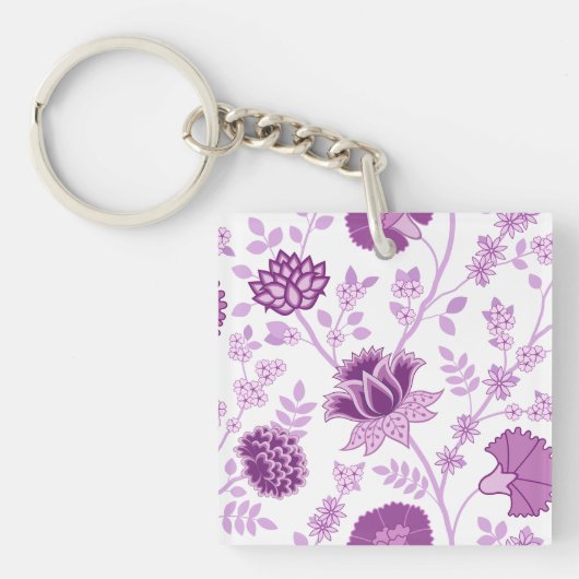 Jacobean Bloemen LG Patroon Pinks op Wit Sleutelhanger (voorkant)