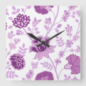 Jacobean Bloemen LG Patroon Pinks op Wit Vierkante Klok (Voorkant)