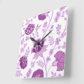 Jacobean Bloemen LG Patroon Pinks op Wit Vierkante Klok (Hoek)
