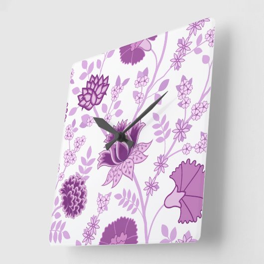 Jacobean Bloemen LG Patroon Pinks op Wit Vierkante Klok (Hoek)