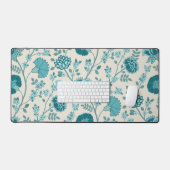 Jacobean Bloemen LG Patroon Teals op Cream Bureaumat (Keyboard & Muis)