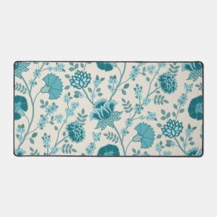 Jacobean Bloemen LG Patroon Teals op Cream Bureaumat