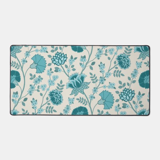 Jacobean Bloemen LG Patroon Teals op Cream Bureaumat (Voorkant)