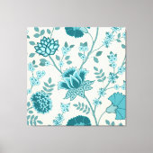 Jacobean Bloemen LG Patroon Teals op Cream Canvas Afdruk (Voorkant)