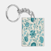 Jacobean Bloemen LG Patroon Teals op Cream Sleutelhanger (Voorkant Links)
