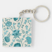 Jacobean Bloemen LG Patroon Teals op Cream Sleutelhanger (Achterkant)