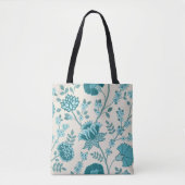 Jacobean Bloemen LG Patroon Teals op Cream Tote Bag (Voorkant)