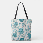 Jacobean Bloemen LG Patroon Teals op Cream Tote Bag (Achterkant)