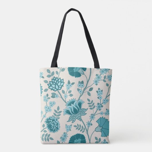Jacobean Bloemen LG Patroon Teals op Cream Tote Bag (Achterkant)
