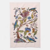 Jacobean Blush Pink Bird Floral Folk  Theedoek (Verticaal)