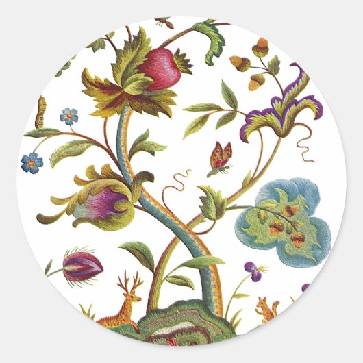 Jacobean Crewel Embroidery Tree of Life Ronde Sticker (Voorkant)