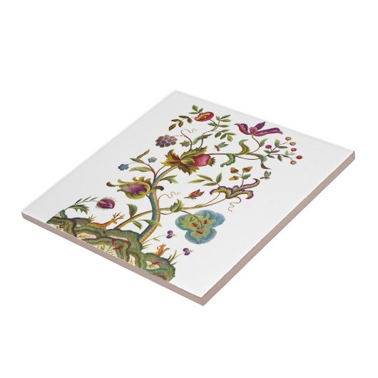 Jacobean Crewel Embroidery Tree of Life Tegeltje (Zijkant)