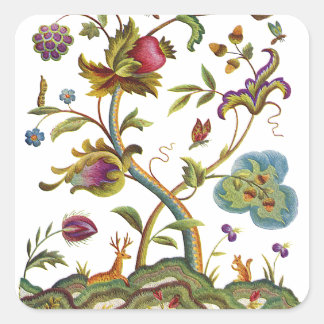 Jacobean Crewel Embroidery Tree of Life Vierkante Sticker