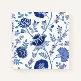 Jacobean Floral 2Way Pattern Blues on White Notitieboek