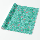 Jacobean Floral Behang, Turquoise, Aqua & Coral Cadeaupapier (Uitgerold)