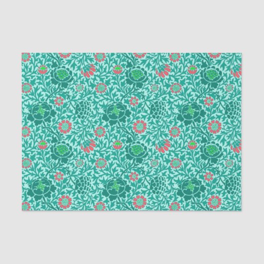 Jacobean Floral Behang, Turquoise, Aqua & Coral Tissuepapier (Voorkant)