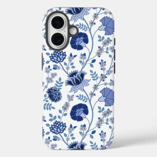 Jacobean Floral Big Pattern Blues op wit Case-Mate iPhone Case (Achterkant)