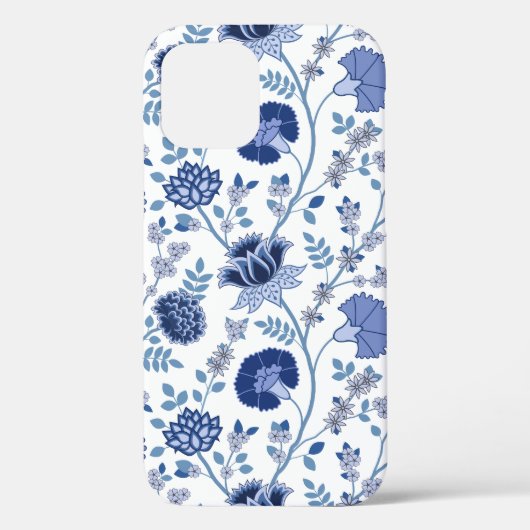 Jacobean Floral Big Pattern Blues op wit Case-Mate iPhone Case (Achterkant)