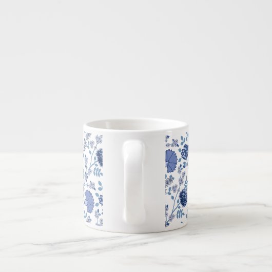 Jacobean Floral Big Pattern Blues op wit Espresso Kop (Achterkant)