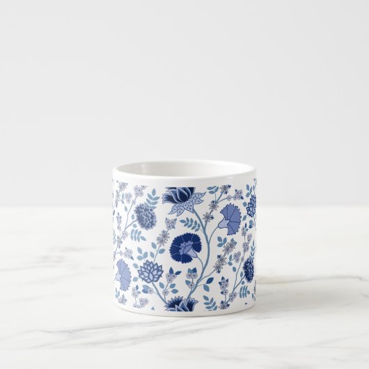 Jacobean Floral Big Pattern Blues op wit Espresso Kop (Voorkant)