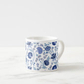 Jacobean Floral Big Pattern Blues op wit Espresso Kop (Voorkant rechts)