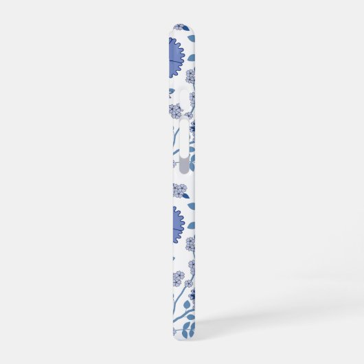 Jacobean Floral Big Pattern Blues op wit iPhone 16 Hoesje (Linkerkant)