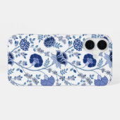 Jacobean Floral Big Pattern Blues op wit iPhone 16 Hoesje (Achterkant horizontaal)