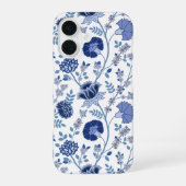 Jacobean Floral Big Pattern Blues op wit iPhone 16 Hoesje (Achterkant)