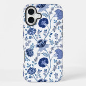 Jacobean Floral Big Pattern Blues op wit iPhone Hoesje (Achterkant)