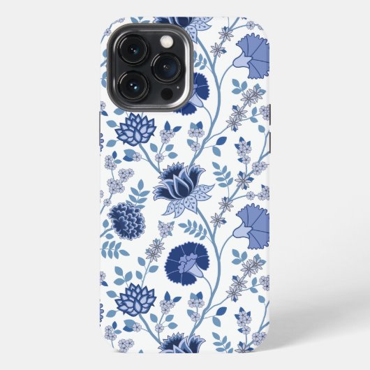 Jacobean Floral Big Pattern Blues op wit iPhone Hoesje (Achterkant)