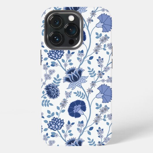 Jacobean Floral Big Pattern Blues op wit iPhone Hoesje (Achterkant)