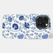 Jacobean Floral Big Pattern Blues op wit iPhone Hoesje (Achterkant horizontaal)