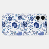 Jacobean Floral Big Pattern Blues op wit iPhone Hoesje (Achterkant horizontaal)