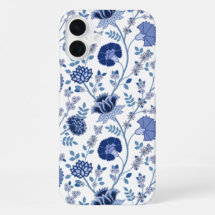 Jacobean Floral Big Pattern Blues op wit iPhone 16 Plus Hoesje