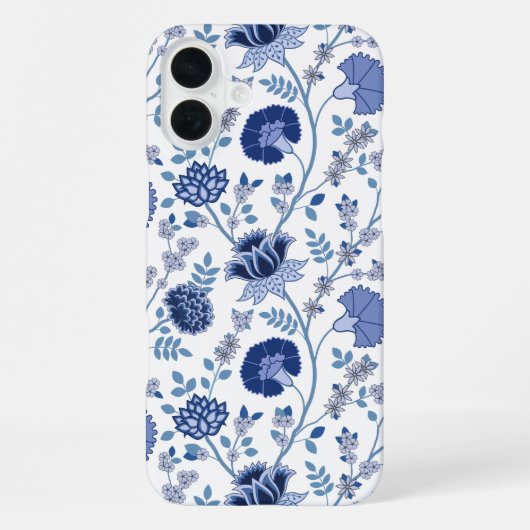 Jacobean Floral Big Pattern Blues op wit iPhone Hoesje (Achterkant)