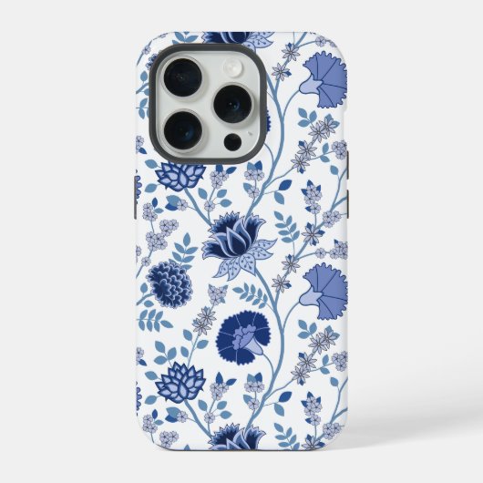 Jacobean Floral Big Pattern Blues op wit iPhone Hoesje (Achterkant)
