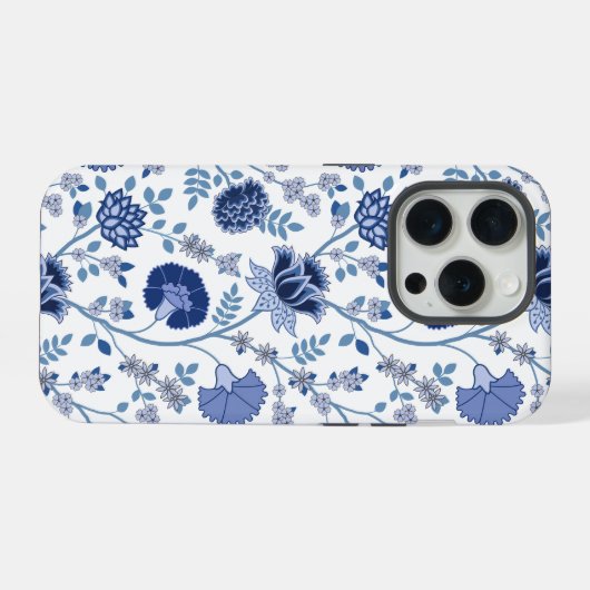 Jacobean Floral Big Pattern Blues op wit iPhone Hoesje (Achterkant horizontaal)