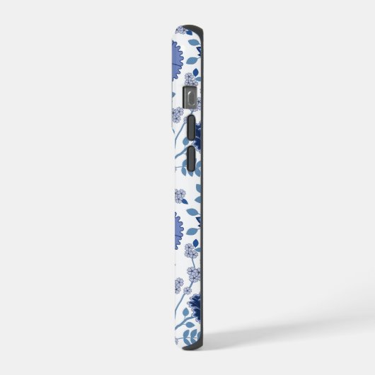 Jacobean Floral Big Pattern Blues op wit iPhone Hoesje (Linkerkant)
