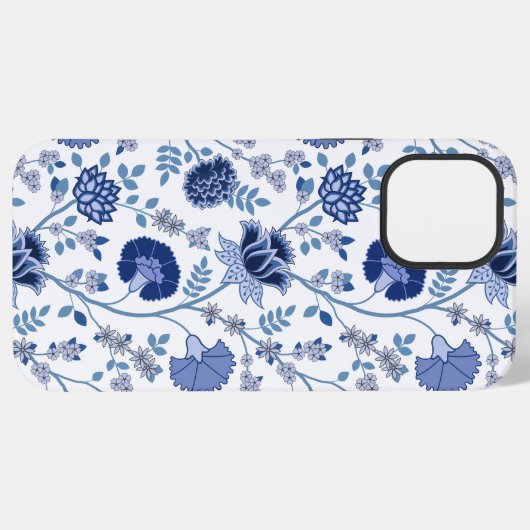 Jacobean Floral Big Pattern Blues op wit iPhone Hoesje (Achterkant horizontaal)