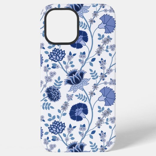 Jacobean Floral Big Pattern Blues op wit iPhone Hoesje (Achterkant)
